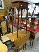 Oak drop leaf gate leg table together with stained bathroom stand Condition reports provided on