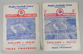 Two rugby football union match programmes for England v Wales 1935 & England v Wales 1939, both at