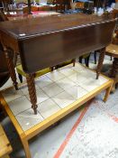 Victorian mahogany drop leaf Pembroke table together with modern tile-top rectangular coffee