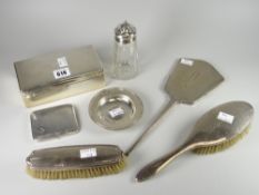 Parcel of silver comprising twin compartment rectangular cigarette box with machine turned lid,