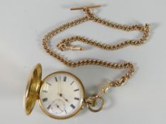 A 14ct yellow gold full hunter pocket watch with machine turned case & enamel dial with inner second