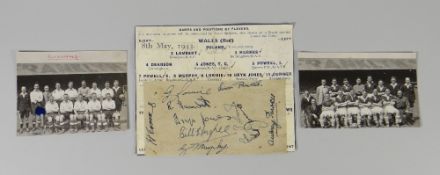 Ten autographs for the Wales International football team, dated 8 May 1943 stuck to a cutting from