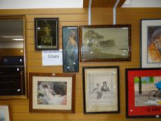 Collection of prints together with a framed Oriental painting on silk Condition reports provided