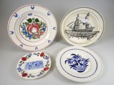 A Swansea Dillwyn pottery ship plate, a floral child's plate, a daisy moulded plate and a Swansea