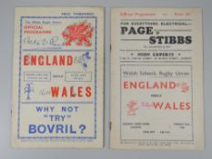Two rugby union programmes for Wales v England (Welsh School's Rugby Union) 1938 & Wales v England