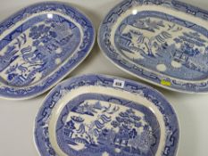 Three nineteenth century Staffordshire Willow transfer pottery platters Condition reports provided