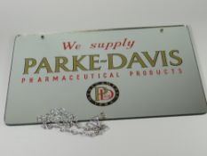 An as new circa 1950s advertising mirror for Parker Davies Pharmaceutical Products in superb