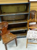 Painted and scrumbled finished open bookshelves together with Victorian hall chair and two further