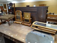 A parcel of mirrors and a carved antique bedroom chair Condition reports provided on request by