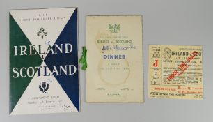 A 1956 Irish rugby football union programme for Ireland v Scotland together with ticket stub &