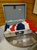 Large EPNS galleried tray, metal carry case & union flag (sold in aid of Wales Air Ambulance)
