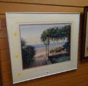 Watercolour of a view toward the Mediterranean across garden, signed P RICHARDSON '89 Condition