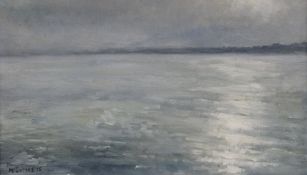 JOSEPH McINTYRE oil on canvas - Scottish sea scene, entitled verso 'Sunshine and Mist Over the Tay',