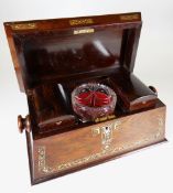 NINETEENTH CENTURY INLAID ROSEWOOD TEA CADDY having foliate mother of pearl inlay to exterior with