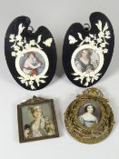 GROUP OF ASSORTED PORTRAIT MINIATURES to include hand painted oval depiction of a nurse in pierced