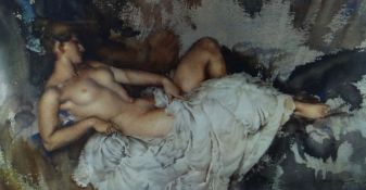WILLIAM RUSSELL FLINT Frost & Reed coloured print - reclining semi-nude female, signed in pencil