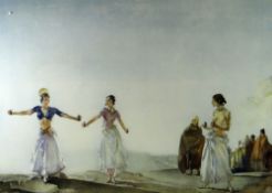 WILLIAM RUSSELL FLINT coloured print - depicting semi-clad females with onlookers in background,