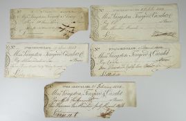 GROUP OF FIVE BELIEVED LATE 18TH/EARLY 19TH CENTURY CHEQUES, relating to Langston, Towgood & Amory/