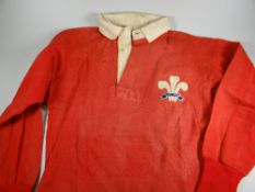 A 1953-1957 WALES RUGBY UNION MATCH WORN JERSEY NUMBER 5, ISSUED TO GARETH GRIFFITHS With white
