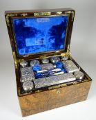 NINETEENTH CENTURY BURR WALNUT LADIES VANITY BOX the lock stamped S Mordan & Co, London, the