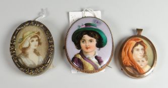NINETEENTH CENTURY PORTRAIT MINIATURE OF MOTHER & CHILD together with miniature of a young girl in
