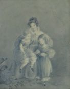 UNKNOWN NINETEENTH CENTURY ENGLISH SCHOOL pencil drawing - lady with two children, inscribed
