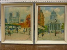 Oils on canvas, a pair - Parisian street scenes, initialled 'R L Y', 34 x 27 cms