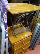 Folding square topped occasional table, narrow modern pine chest of three drawers etc