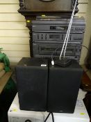 Sanyo comprehensive music system with speakers and a black coloured compact microwave oven E/T