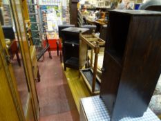 Two polished bedside cabinets, stickstand with drip tray, a cane topped stool and small whatnot etc