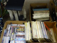 Two boxes of LP and single records, assorted genres, some classical and easy listening, a box of CDs
