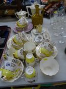 Parcel of yellow and gilt Staffs china, other items of china and pink ribbon plate etc