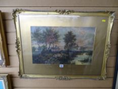 Watercolour - landscape with drover and sheep, 30 x 50 cms