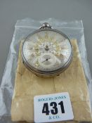 Gent's silver encased pocket watch with attractive and decorative silver and yellow metal dial