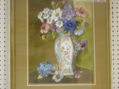 English School watercolour - flowers in a vase on a table, 36 x 25 cms