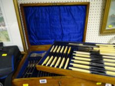 Near complete polished canteen of bone handled cutlery