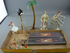 Continental lacework porcelain dancer, another Continental lady figurine (repaired) and sundry
