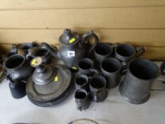 Parcel of pewter tankards, pewter plates and other pewter items