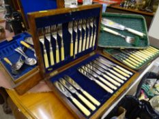 Four cutlery canteens with cutlery contents