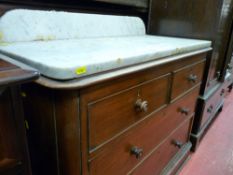 Victorian mahogany chest of two long and two short drawers with white marble railback