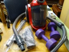 Boxed garden parasol, Kenwood lightweight vacuum cleaner and a set of dumb-bells E/T