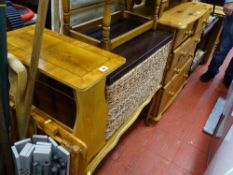 Parcel of furniture including wicker basket, Long John table etc