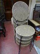 Set of four metal and woven work garden chairs
