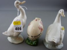Pair of Nao pottery geese and a Welsh Whisky Brecon pottery spillholder