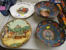 China 'Liverpool Road Station' commemorative plate, plaster wall plaque and pair of cloisonne