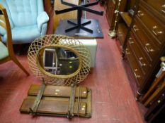 Parker Knoll mahogany side table, vintage trouser press, bamboo wall mirror and a modern leather