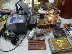 Aiwa portable radio cassette player and sundry items including box camera, copper kettle, early