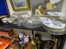 Electroplate gallery trays, two tier cakestand, good glassware and a set of four pottery lidded soup
