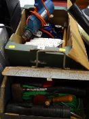 Box and a metal toolbox of garage items and tools