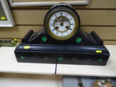 Good size slate mantel clock with scroll detail to the base